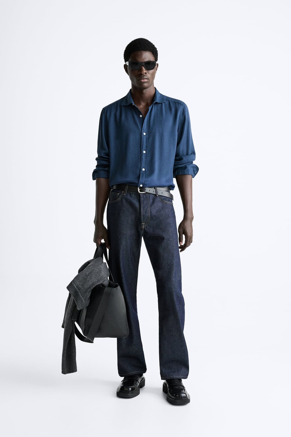 

Лиоцелльная рубашка ZARA, темно-синий