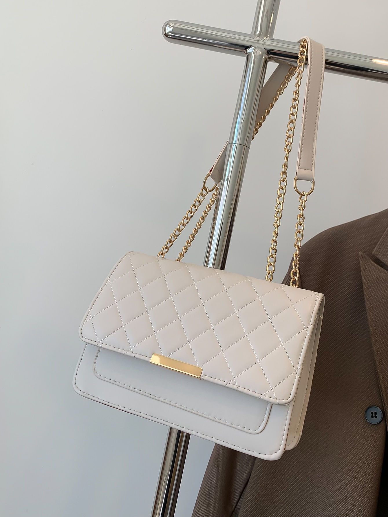 Легкая деловая повседневная модная минималистичная стеганая квадратная сумка с цепочкой и цепочкой для девочек-подростков, бежевый