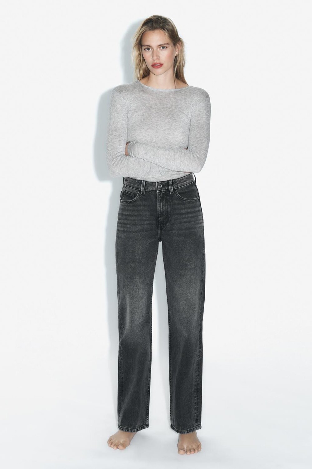 

Джинсы прямого кроя z1975 с высокой посадкой ZARA, черный