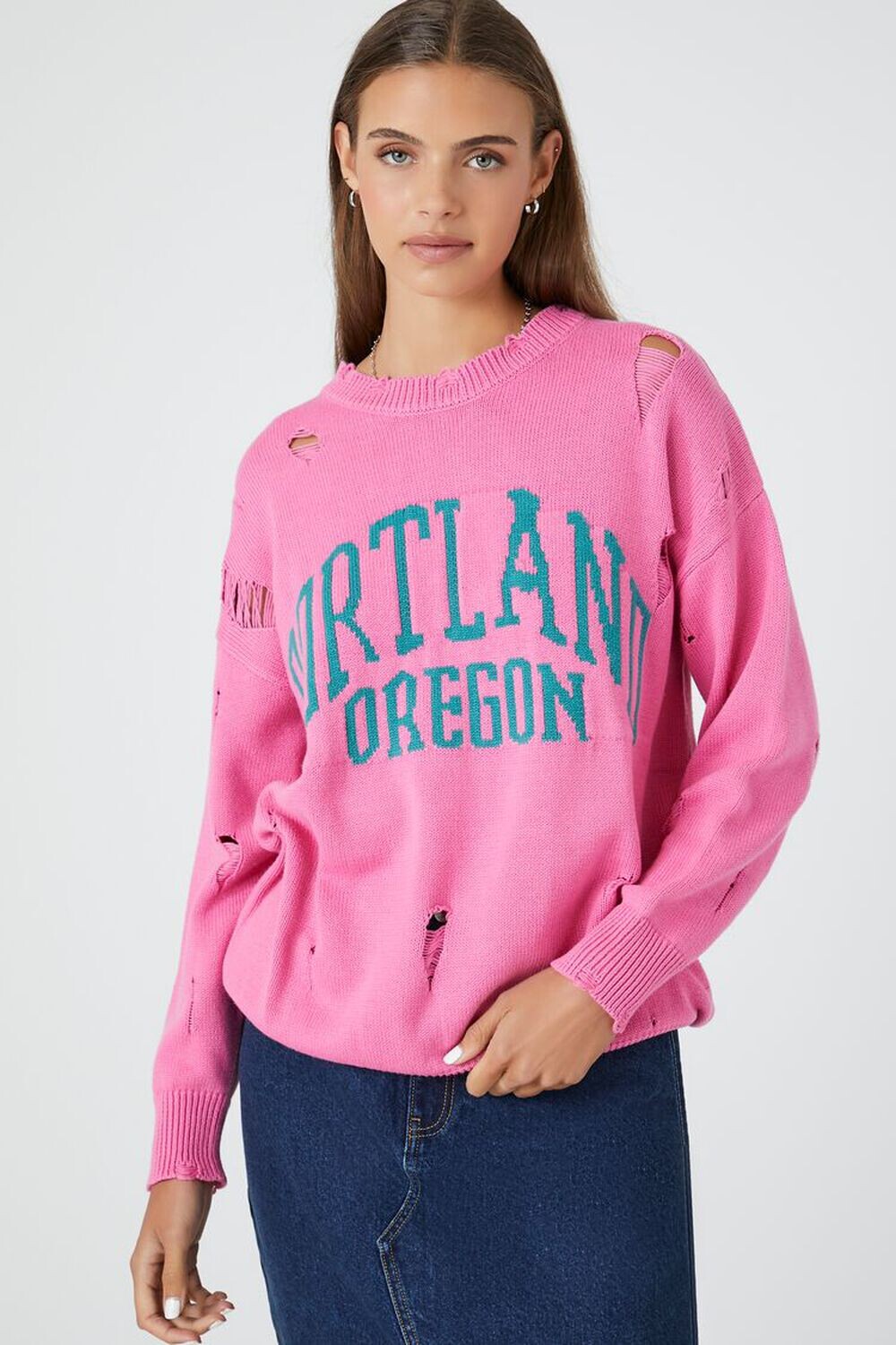 

Пуловер с потертым рисунком Portland Oregon Forever 21, розовый