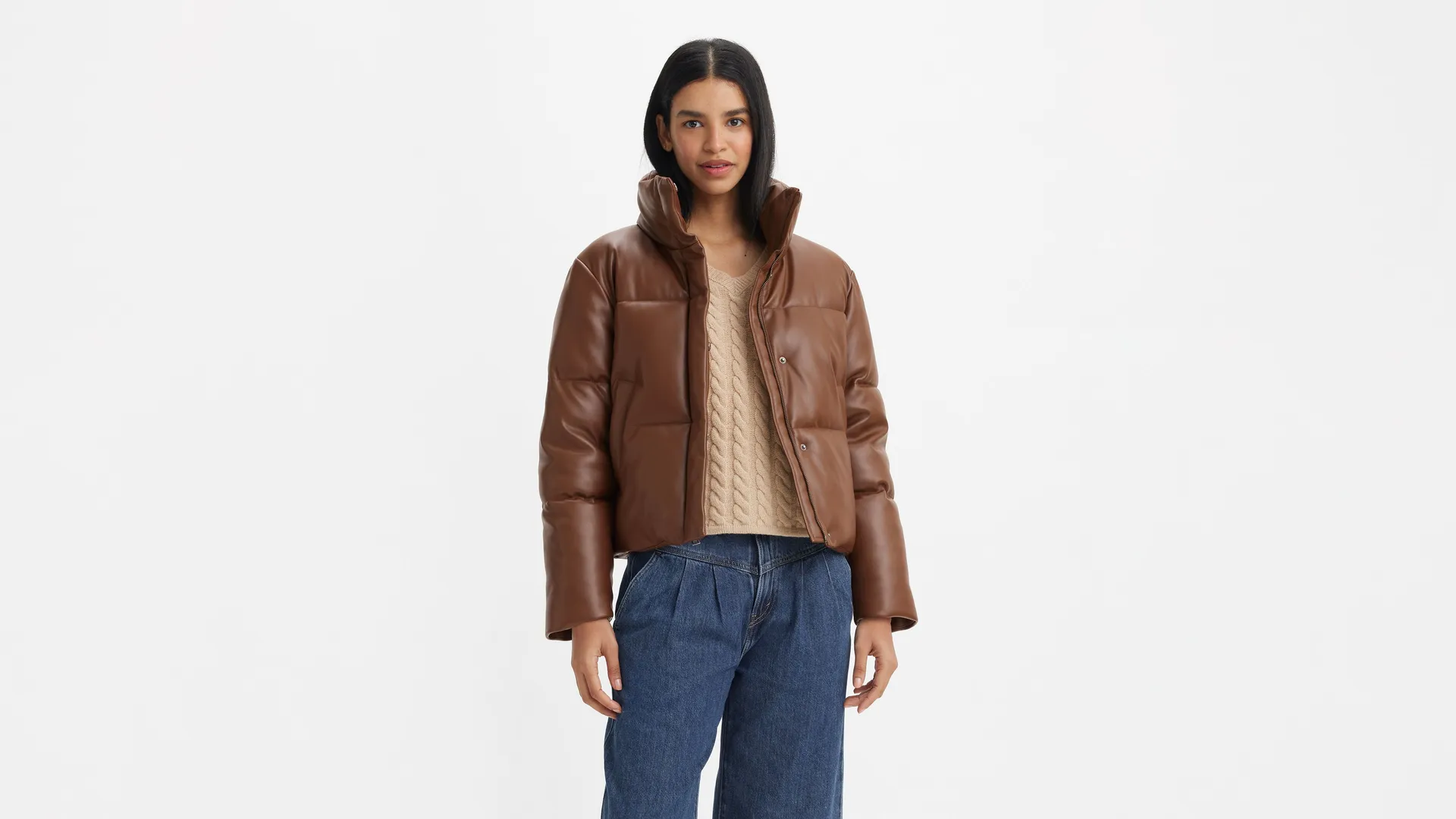 

Пуховик из искусственной кожи Levi's, коричневый