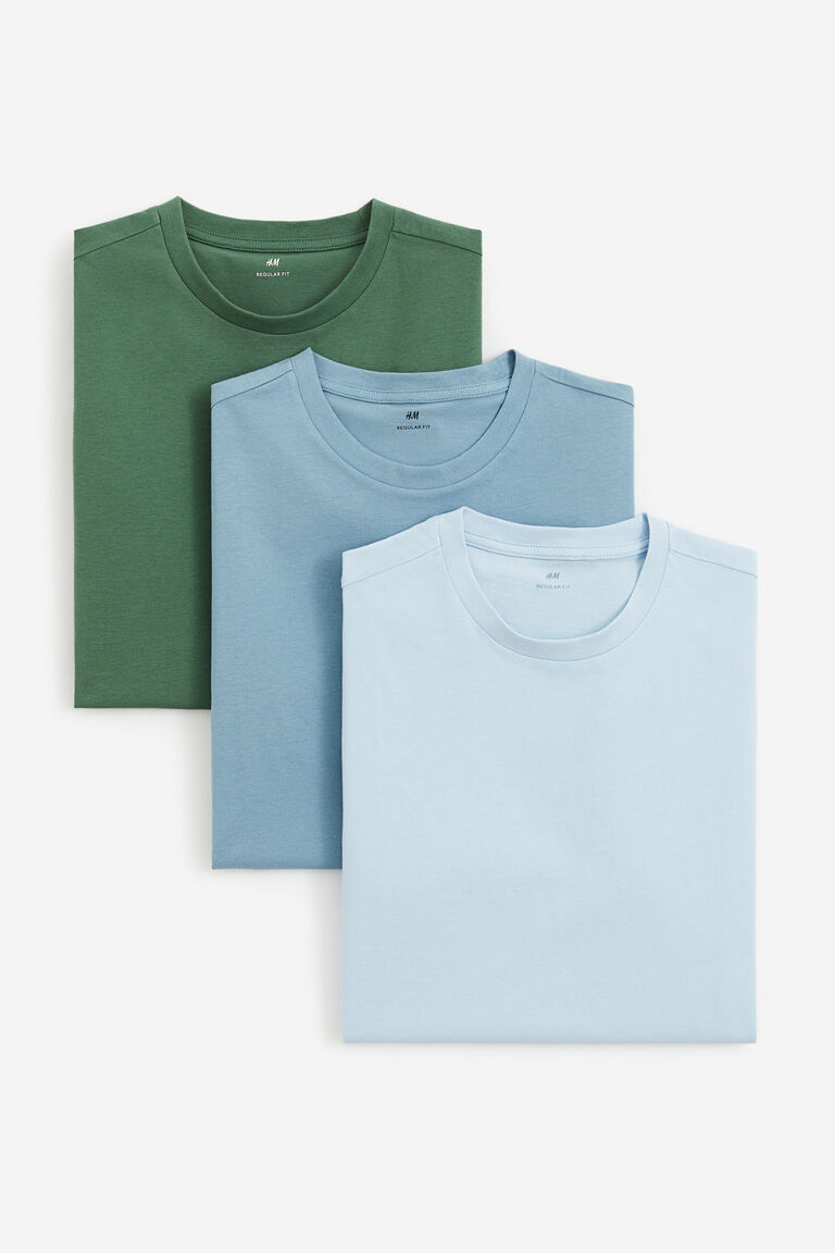 Комплект из трех футболок стандартного кроя H&M, бирюзовый