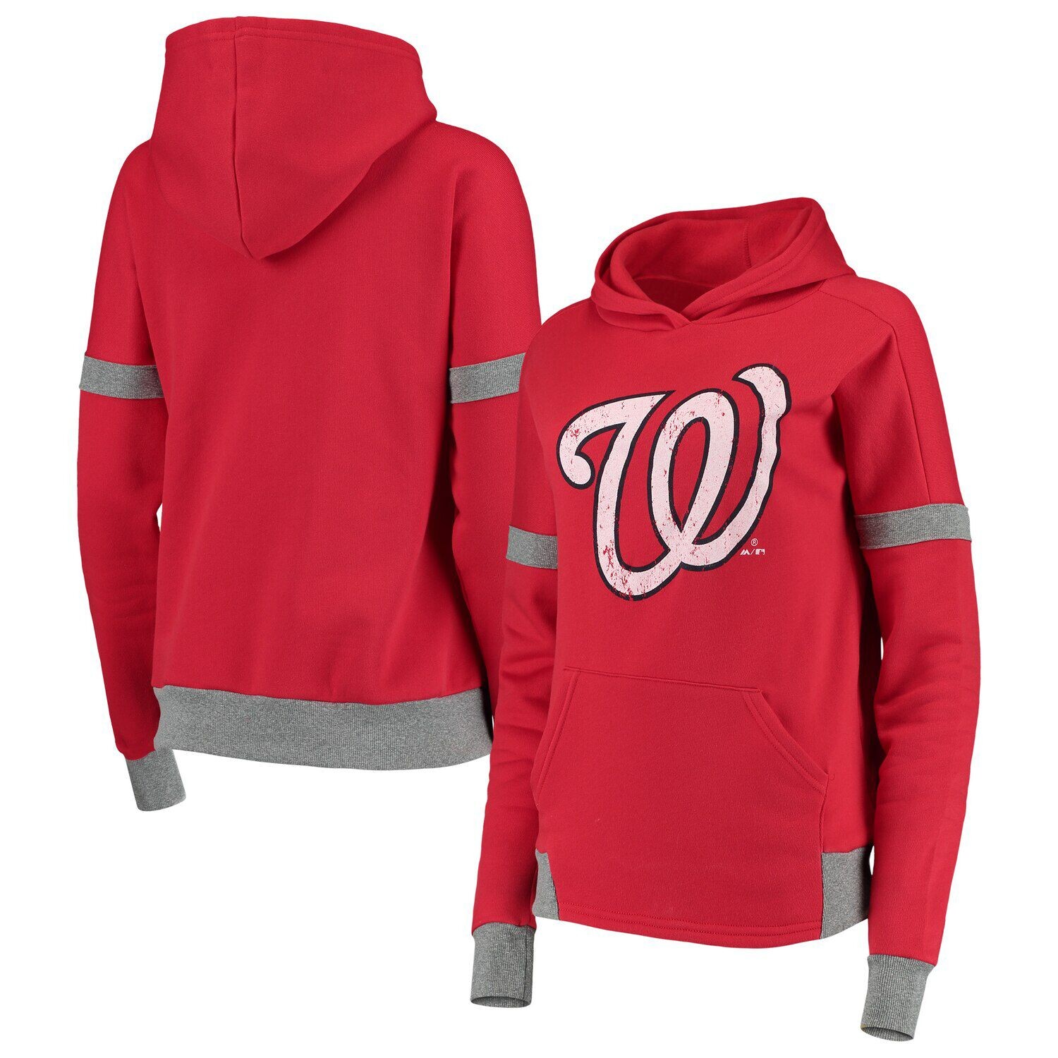 

Женский флисовый пуловер с капюшоном Majestic Threads красного/серого цвета Washington Nationals Iconic Majestic, Красный