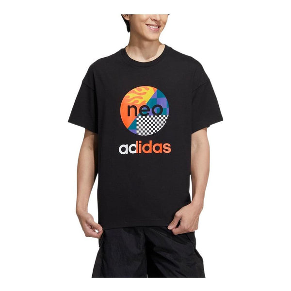 Футболка adidas neo Logo Printing Round Neck Pullover Short Sleeve Black T-Shirt, черный футболка adidas printing round neck pullover short sleeve blue t shirt синий