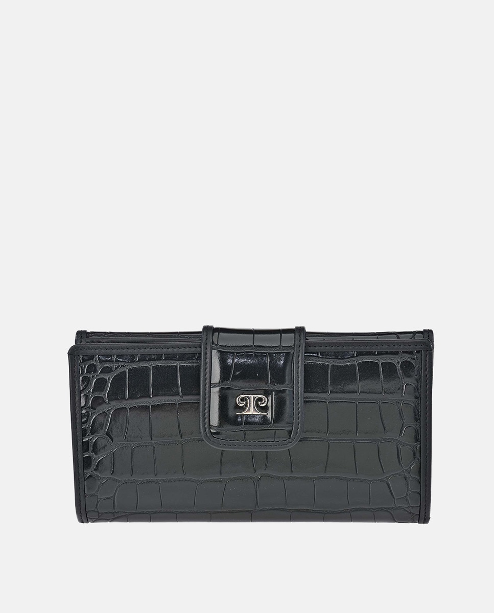 Большой женский черный кошелек Pierre Cardin с клапаном на застежке Pierre Cardin, черный кошелек pacsafe текстиль отделение для карт черный