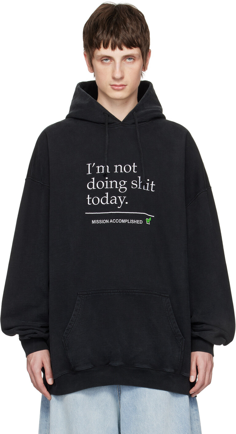 

Черный худи с вышивкой, потертый VETEMENTS