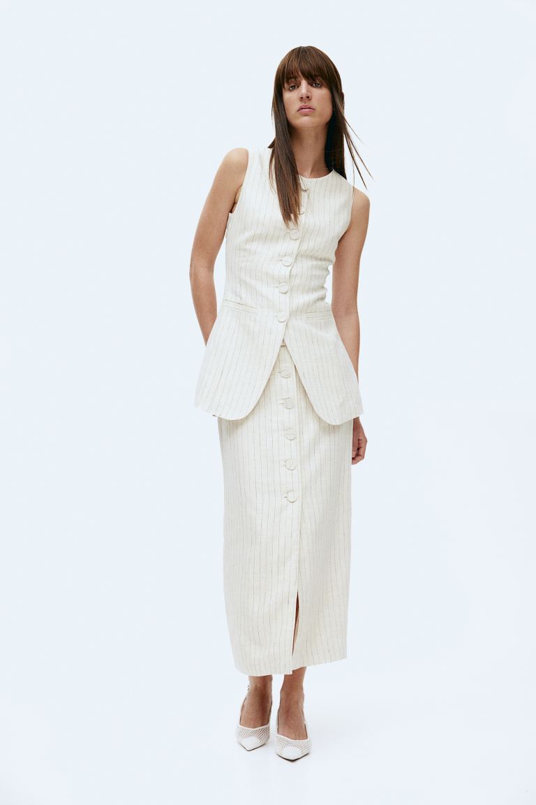 Льняная юбка на пуговицах H&M, бежевый юбка reserved с удлинением 40 размер