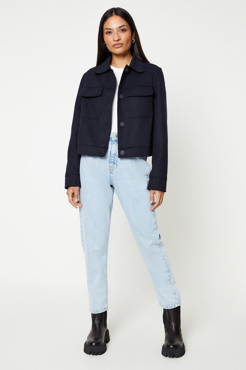 

Укороченная куртка из шерстяной ткани Dorothy Perkins, темно-синий