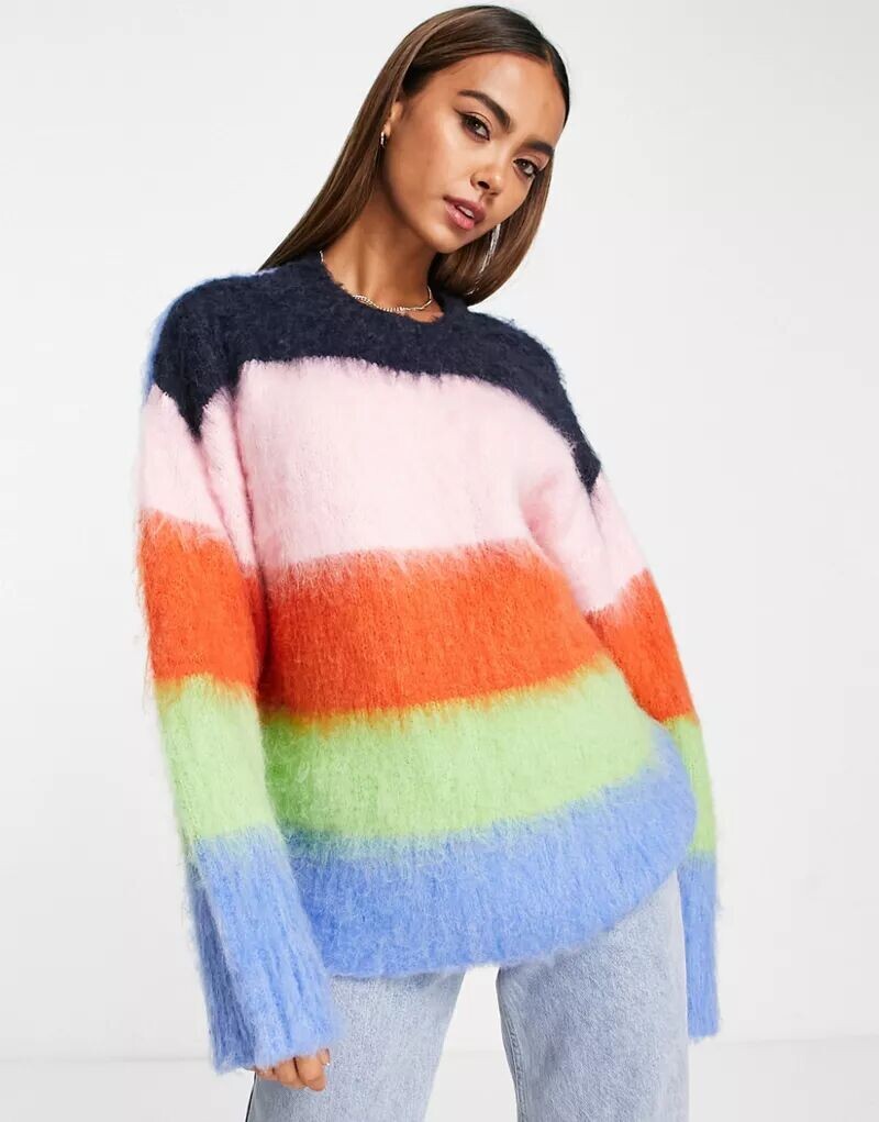 

Свитер в красочную полоску из ворсованной пряжи ASOS