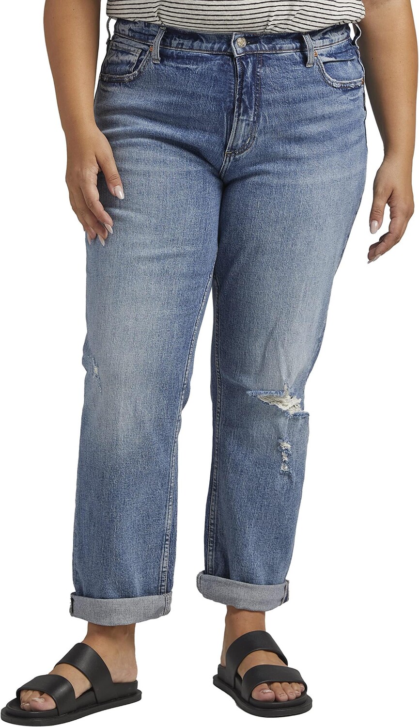 

Джинсы Plus Size 90s Boyfriend High-Rise Straight Leg Jeans W28355RCS204 Silver Jeans Co., цвет Light-Medium Indigo Wash