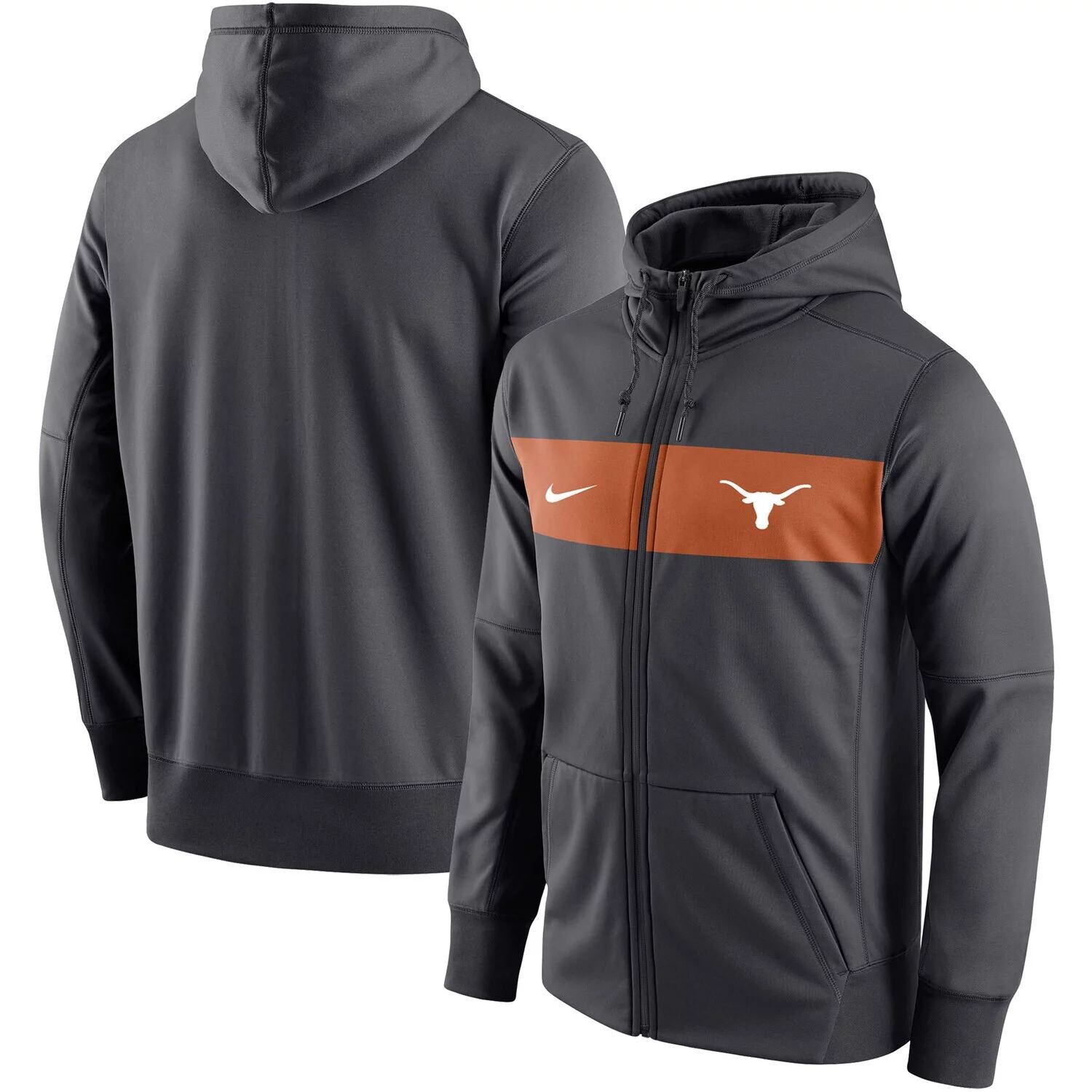 

Мужская толстовка с молнией во всю длину и логотипом Texas Longhorns антрацитового цвета Nike, Черный