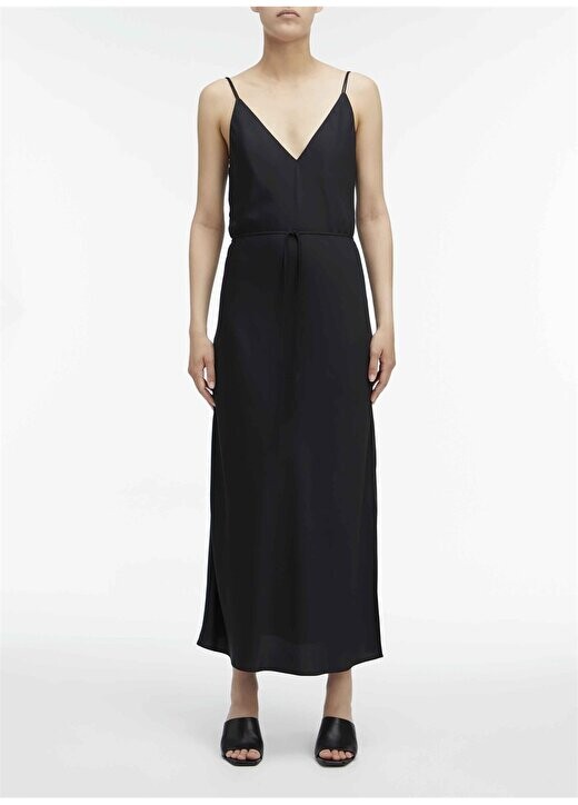 

Простое черное длинное женское платье с V-образным вырезом RECYCLED CDC MIDI SLIP DR Calvin Klein, черный