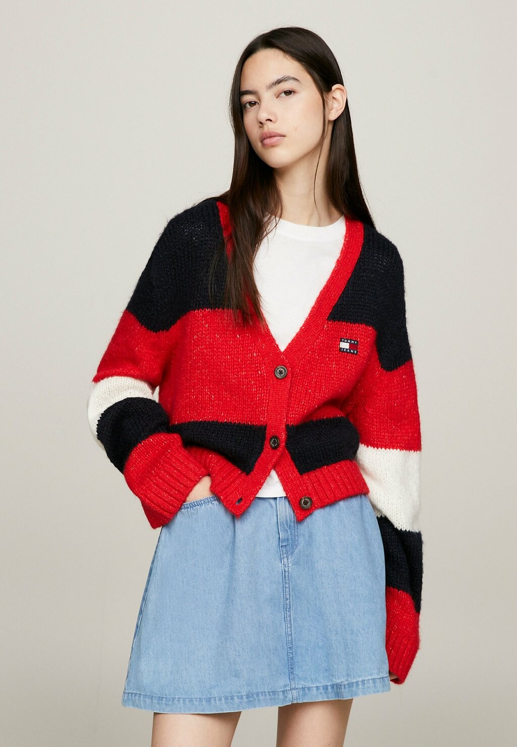 

Кардиган Color Blocked Cropped Tommy Jeans, цвет dark night navy stripe