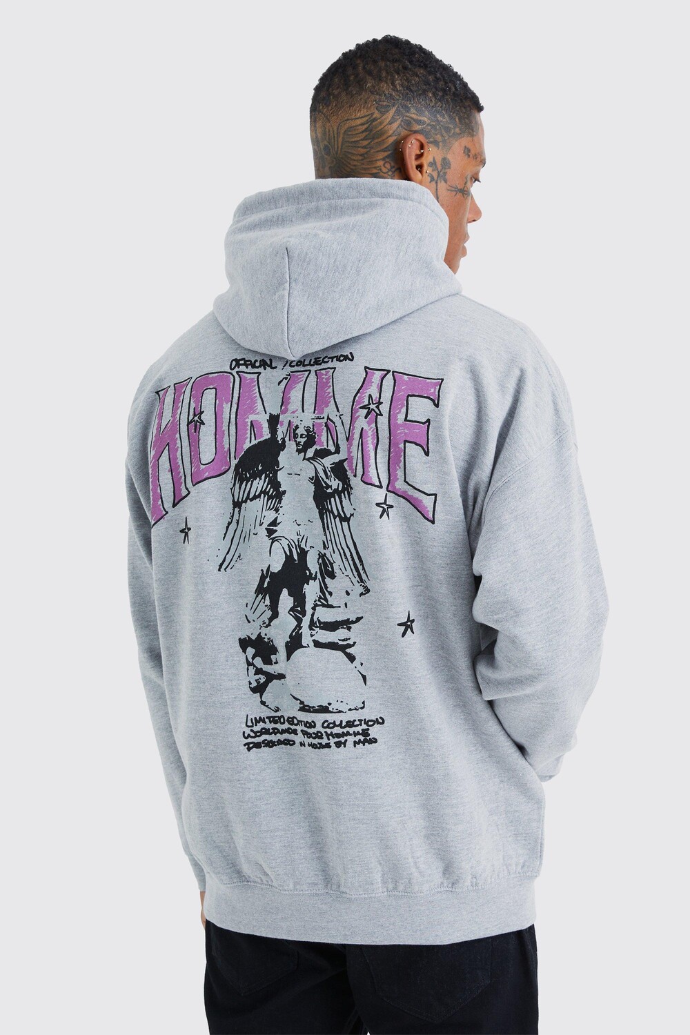 

Худи оверсайз homme angel Boohoo, серый