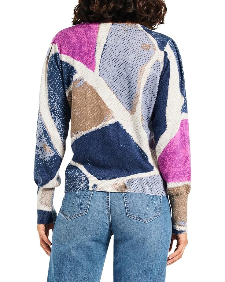 

Свитер NIC+ZOE Printed Tiles Femme Sleeve Sweater, синий мульти