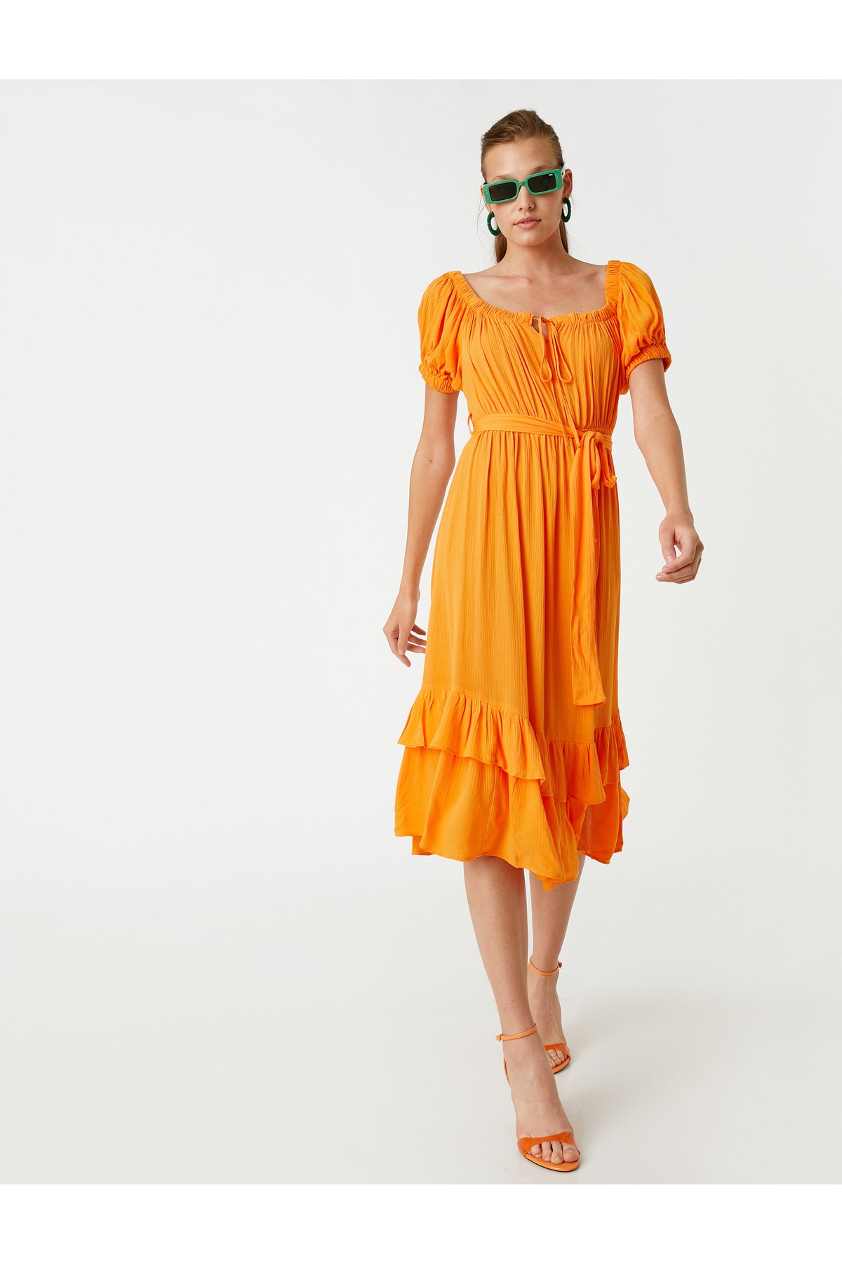 Платье миди с воланами Koton, оранжевый платье миди с воланами s i am studio