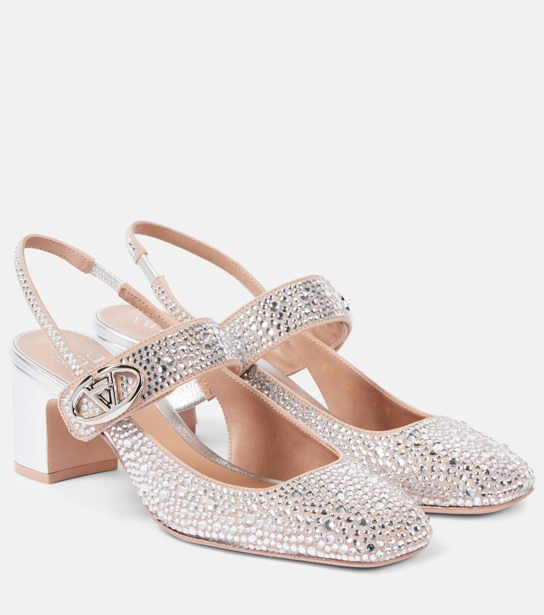 

Туфли-лодочки VLogo Locker с декором и открытой пяткой Valentino Garavani, цвет crystal/silver