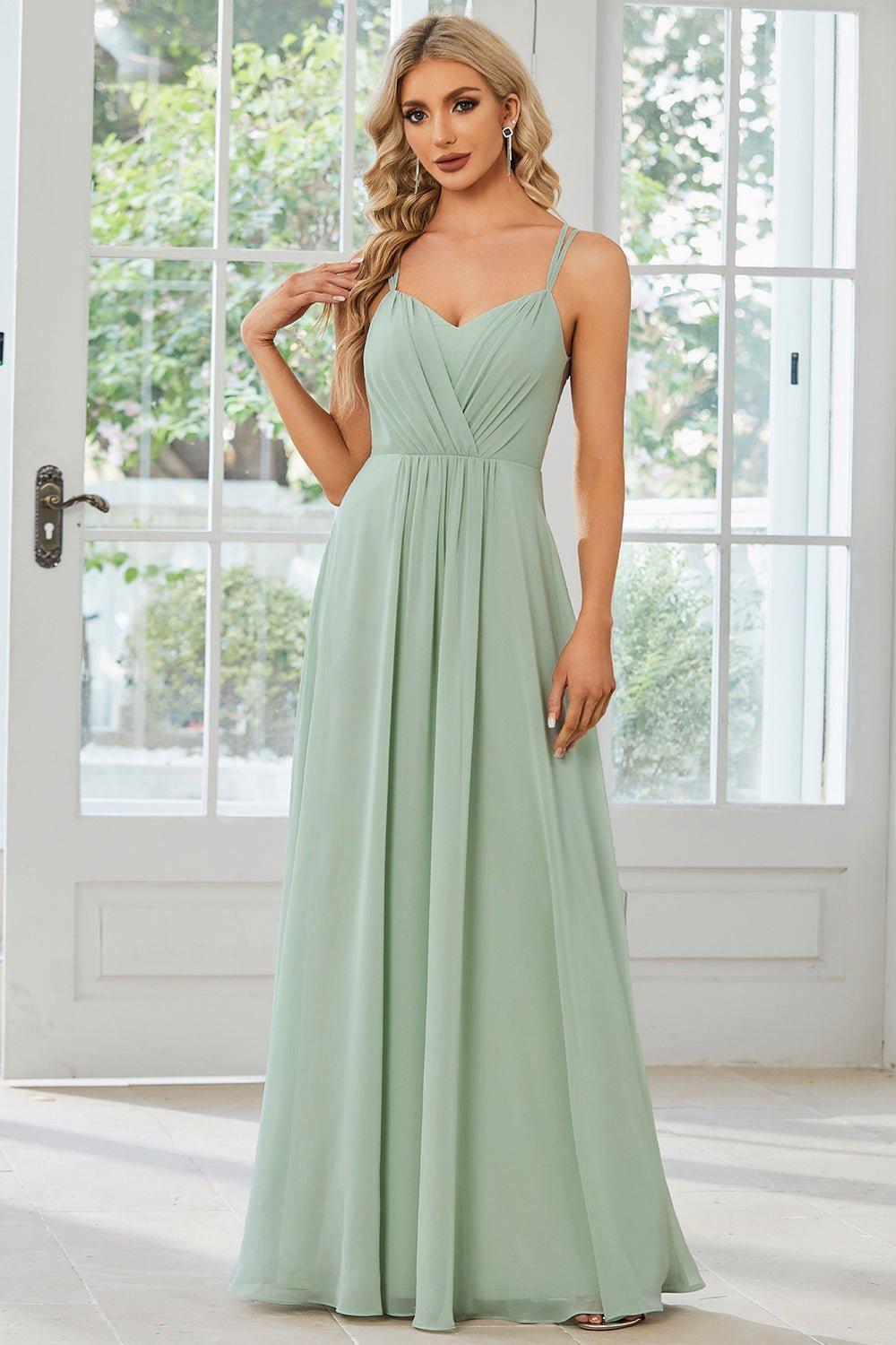 Платье подружки невесты из шифона и кружева с открытой спиной и тоненькими бретельками Ever Pretty, зеленый