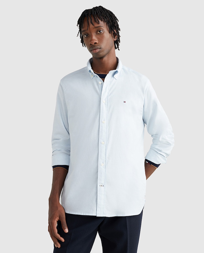 Tommy Hilfiger мужская рубашка стандартного кроя с длинными рукавами Tommy Hilfiger, светло-синий легкая оксфордская рубашка стандартного кроя lyle