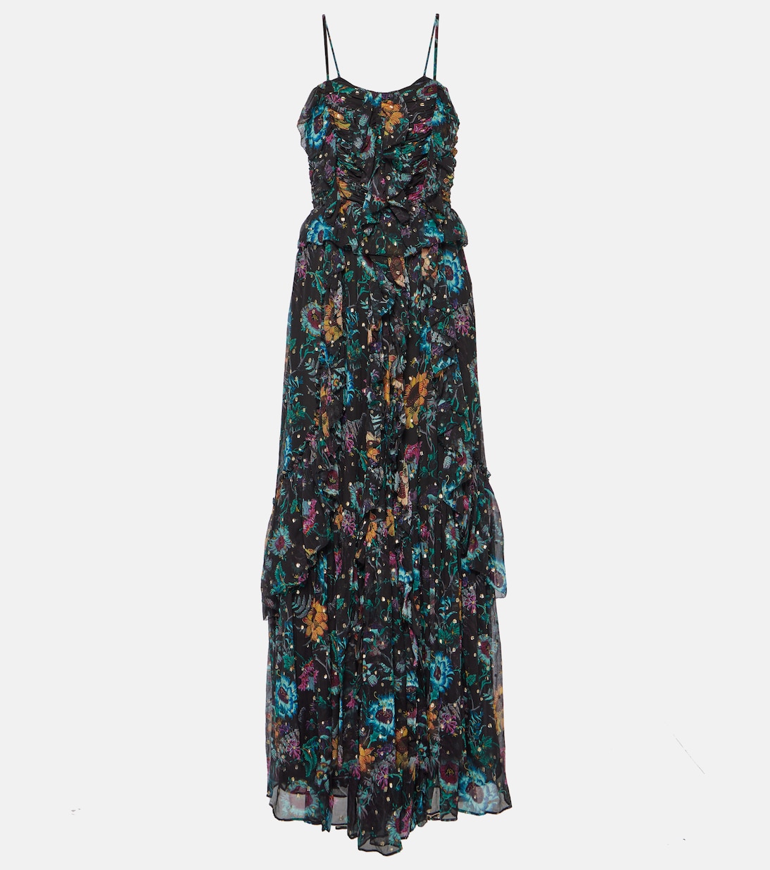 Шелковое платье макси colette с оборками Ulla Johnson, черный ярусное шелковое платье auryn на одно плечо ulla johnson