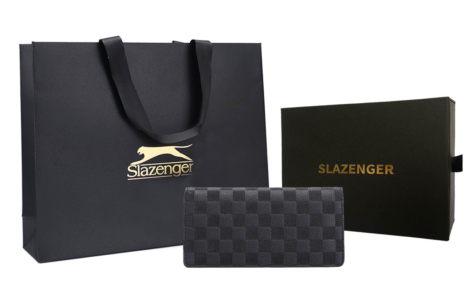 

Мужской кошелек Slazenger, Черная длинная фирменная подарочная коробка + подарочный пакет