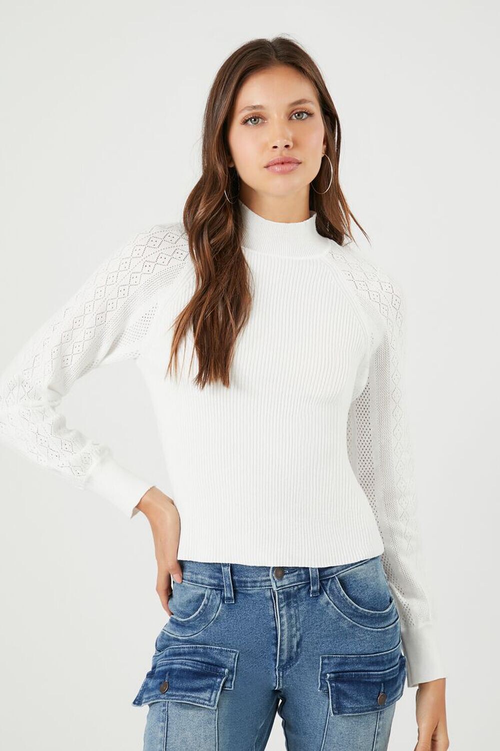 

Вязаный свитер с воротником-стойкой Forever 21, слоновая кость, Бежевый