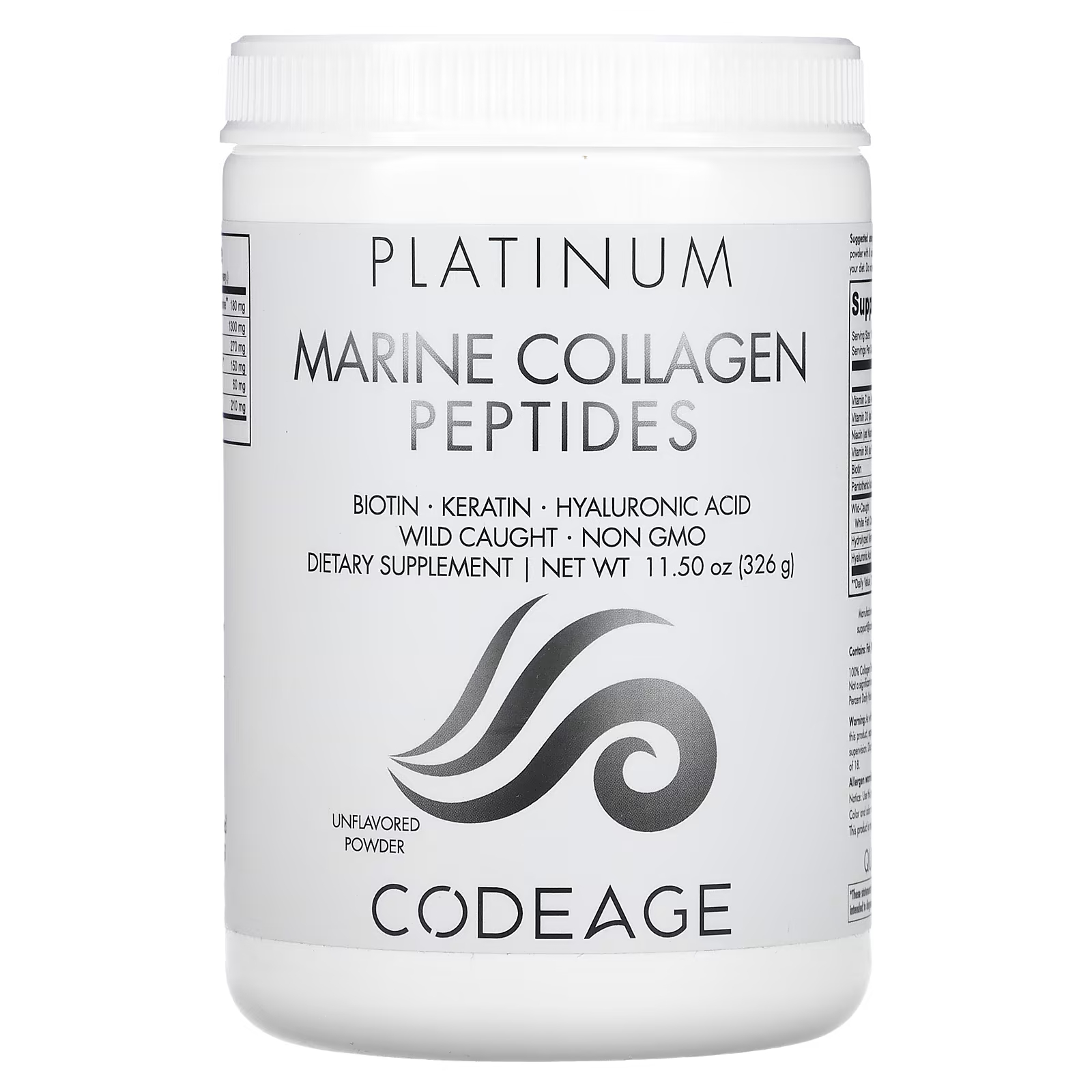 Пищевая добавка Codeage Platinum пептиды морского коллагена без вкуса, 326г пищевая добавка everydaze essential collagen solution jelly stick персик 10 стиков по 20 г