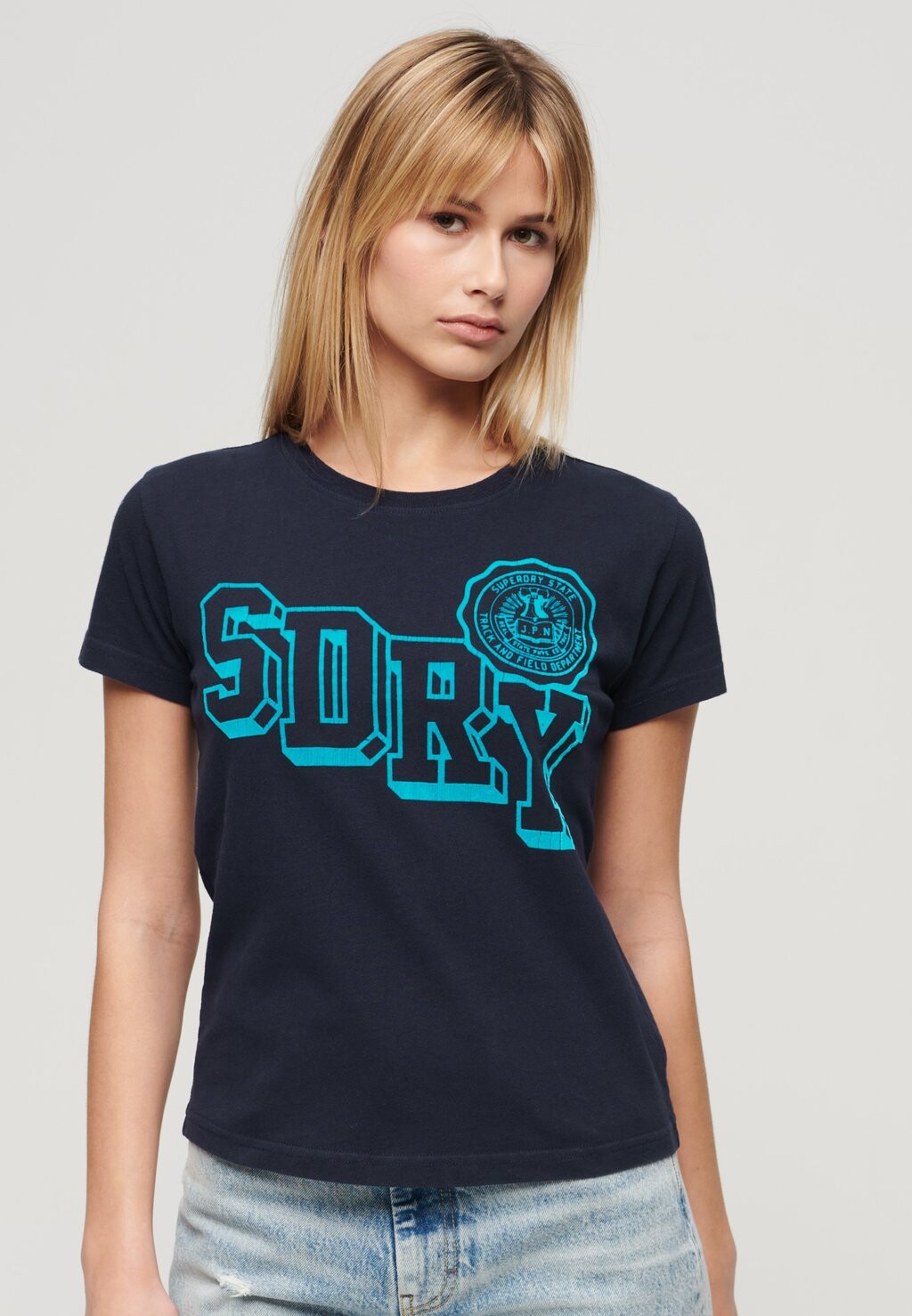 

Футболка с принтом VARSITY FLOCKED Superdry, синий