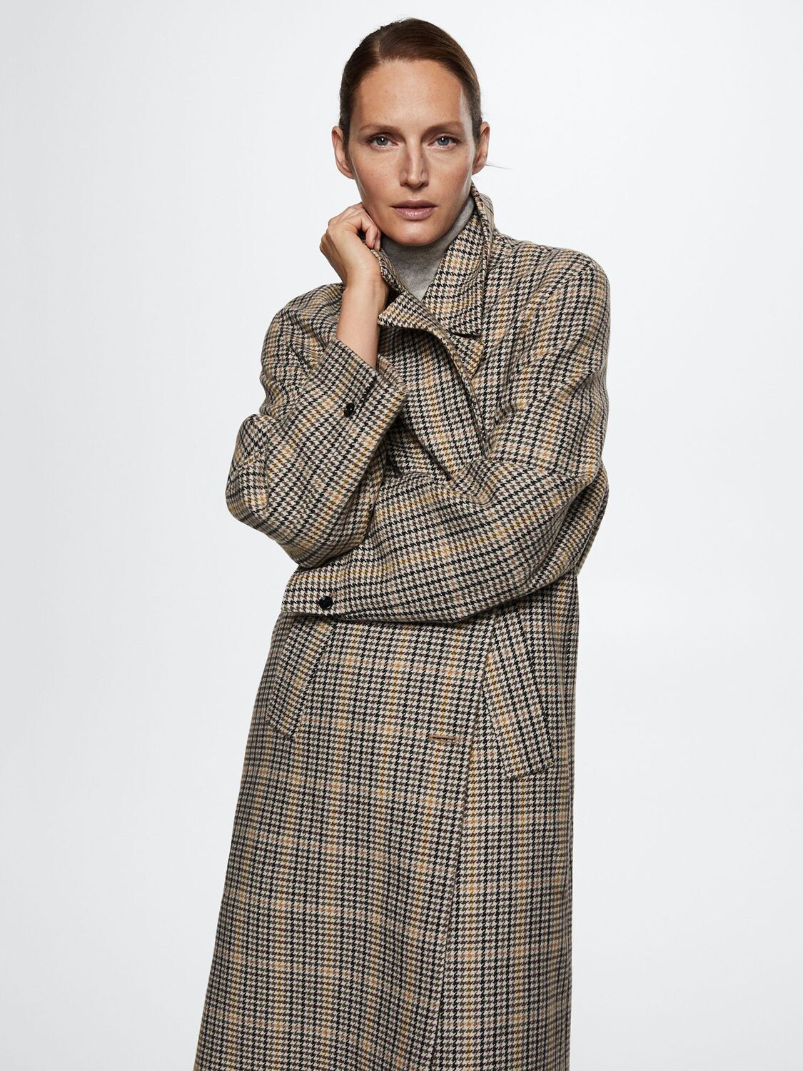 

Пальто индивидуального покроя из смесовой шерсти Mango Dogtooth, коричневый