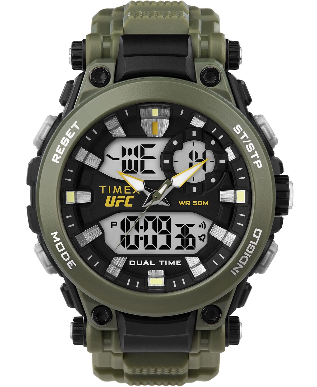 

Мужские кварцевые часы UFC с ударной смолой, зеленые, 50 мм Timex