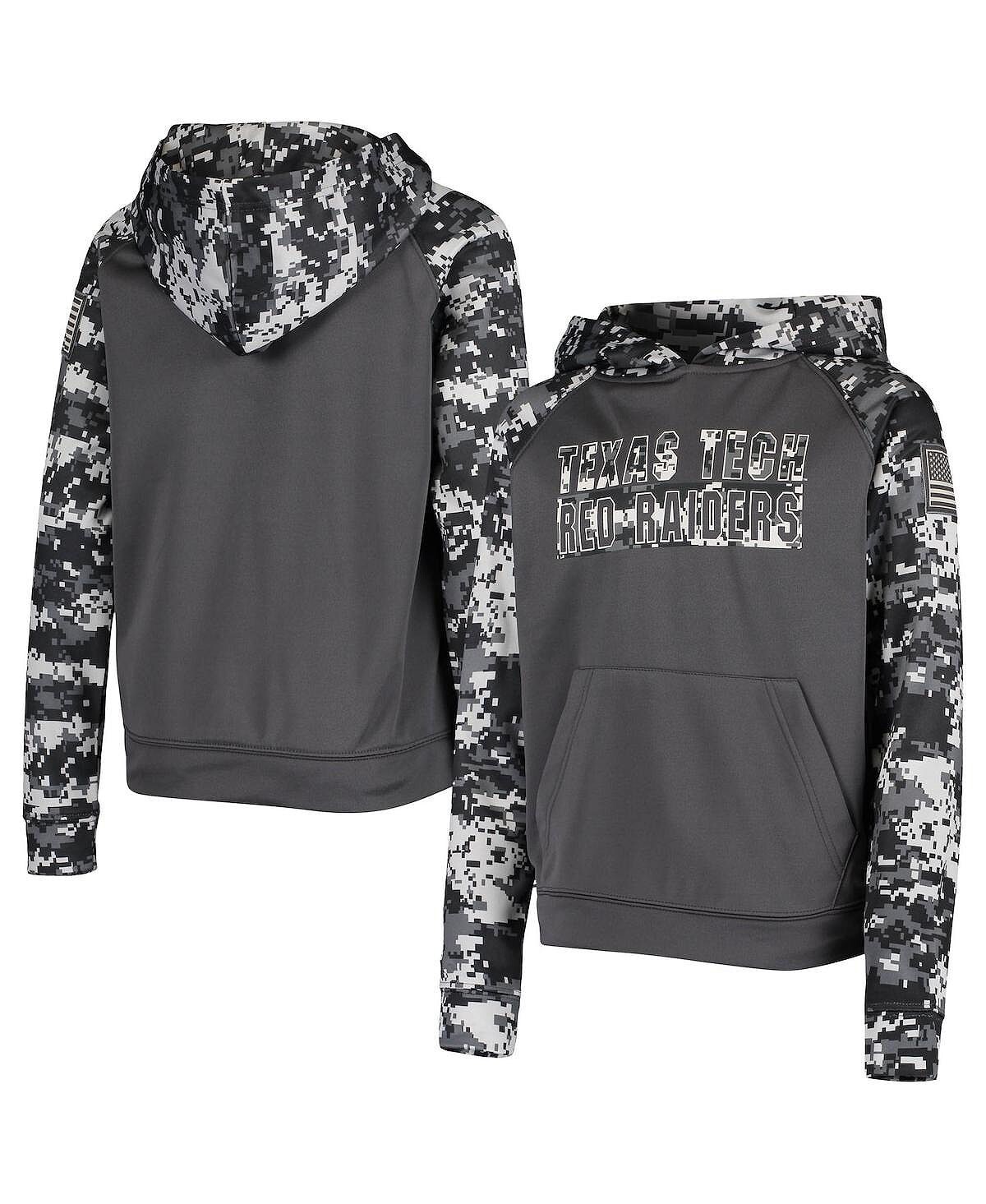 

Толстовка с капюшоном Big Boys Charcoal Texas Tech Red Raiders OHT в военном стиле с цифровым камуфляжем и пуловером реглан Colosseum
