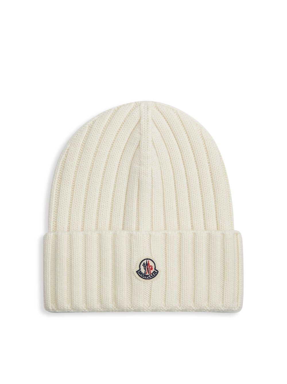 

Вязаная шапка с логотипом в рубчик Moncler, слоновая кость