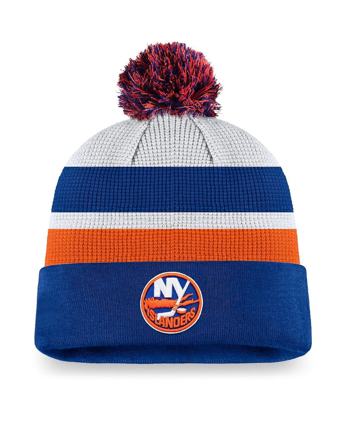 

Мужская белая вязаная шапка Royal New York Islanders Authentic Pro Draft с манжетами и помпоном Fanatics