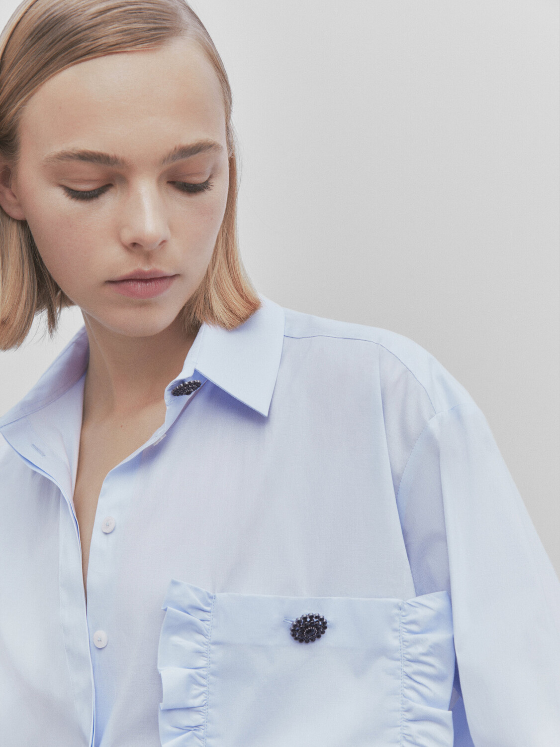 

Рубашка из поплин с карманом с оборками Massimo Dutti, синий