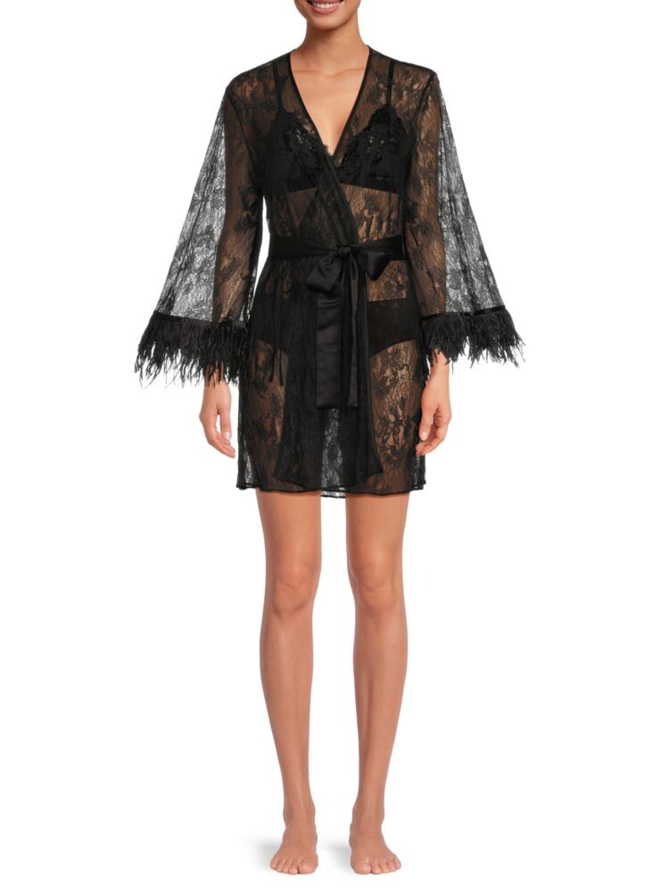 

Халат с кружевной отделкой из перьев Rya Collection, черный