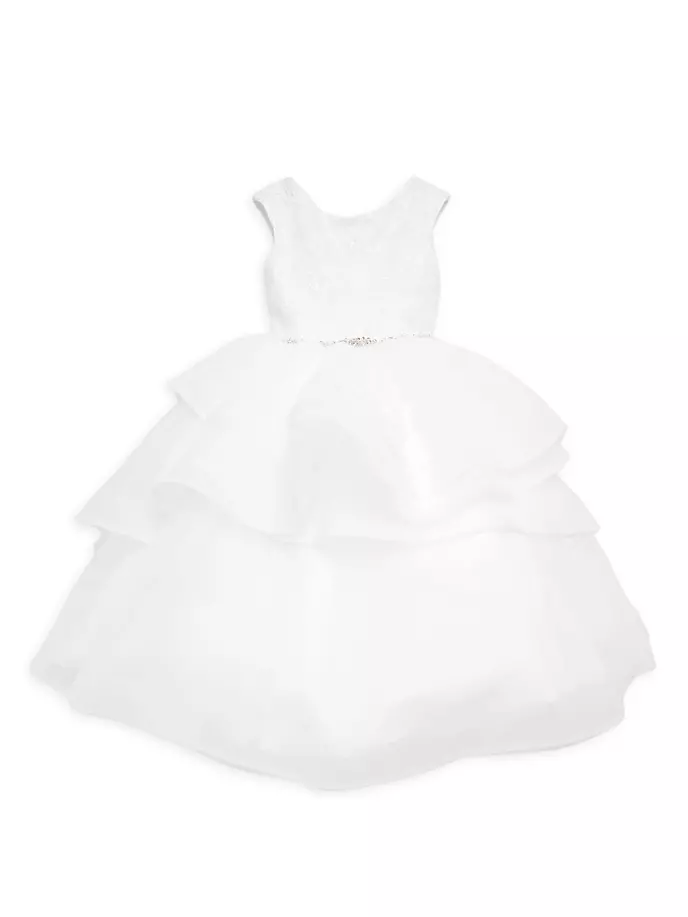 Платье из блестящего тюля для маленьких девочек и девочек причастия Joan Calabrese, белый