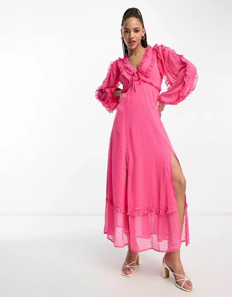 Розовое шифоновое платье макси с оборками Miss Selfridge мини рюкзак miss miss для маленькой девочки light nine цвет rainbow pink