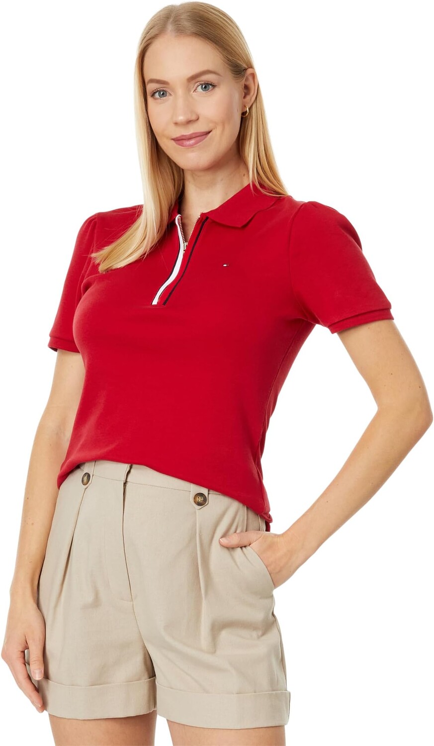 

Рубашка-поло Global Short Sleeve Zip Polo Tommy Hilfiger, цвет Chili Pepper