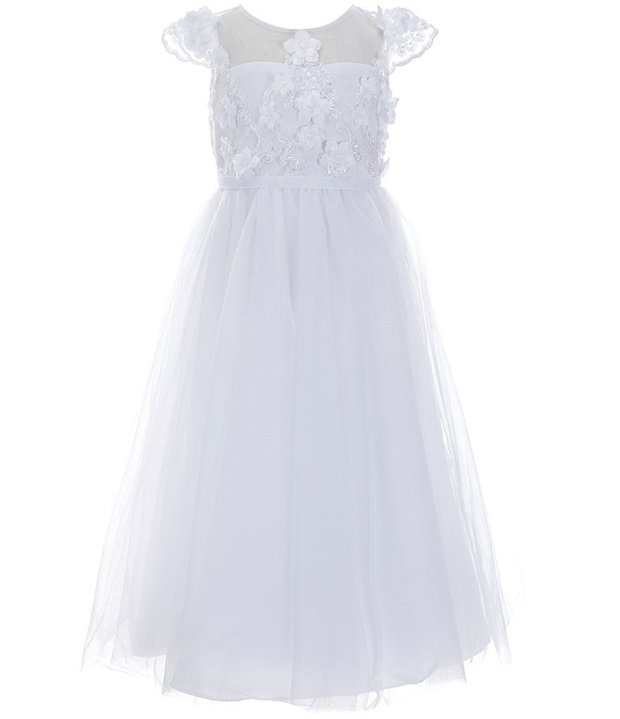 Платье для причастия из сетки с объемной вышивкой и объемными рукавами для маленьких девочек 2T-6X Chantilly Place, белый