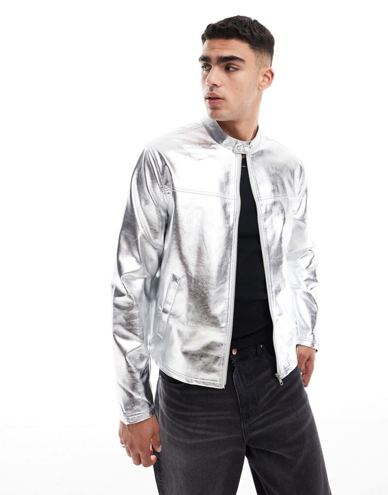 

Серебристая куртка-гонщик ASOS DESIGN