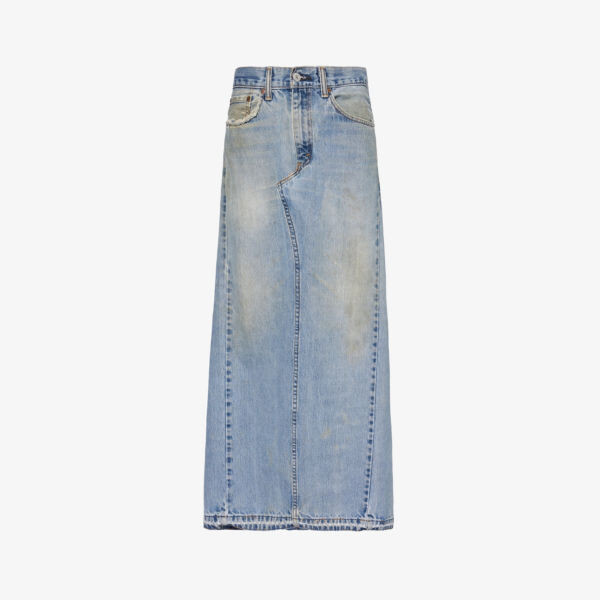 

Джинсовая юбка миди с высокой посадкой и потертостями Jean Vintage, синий