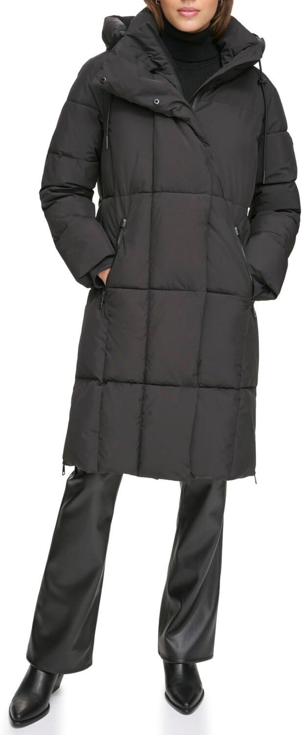 

Длинный пуховик с капюшоном DKNY, черный