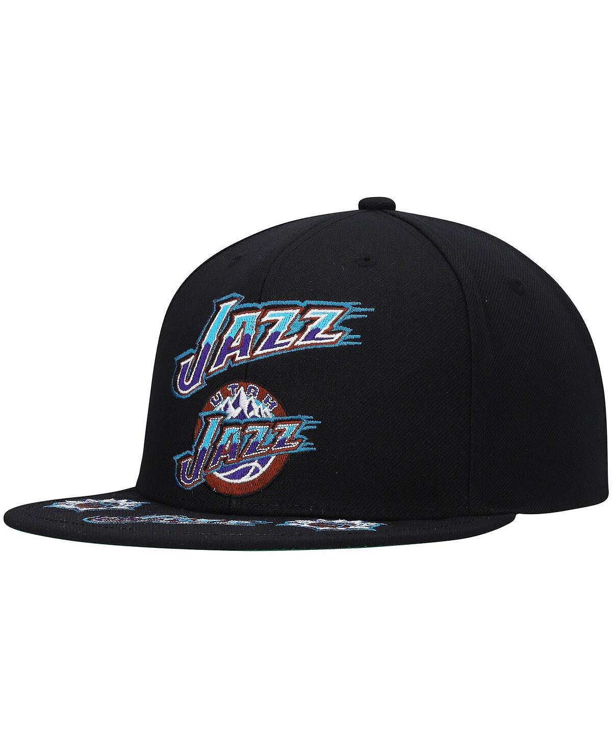 

Мужская черная классическая кепка Snapback из твердой древесины Utah Jazz с фронтальной загрузкой Mitchell & Ness