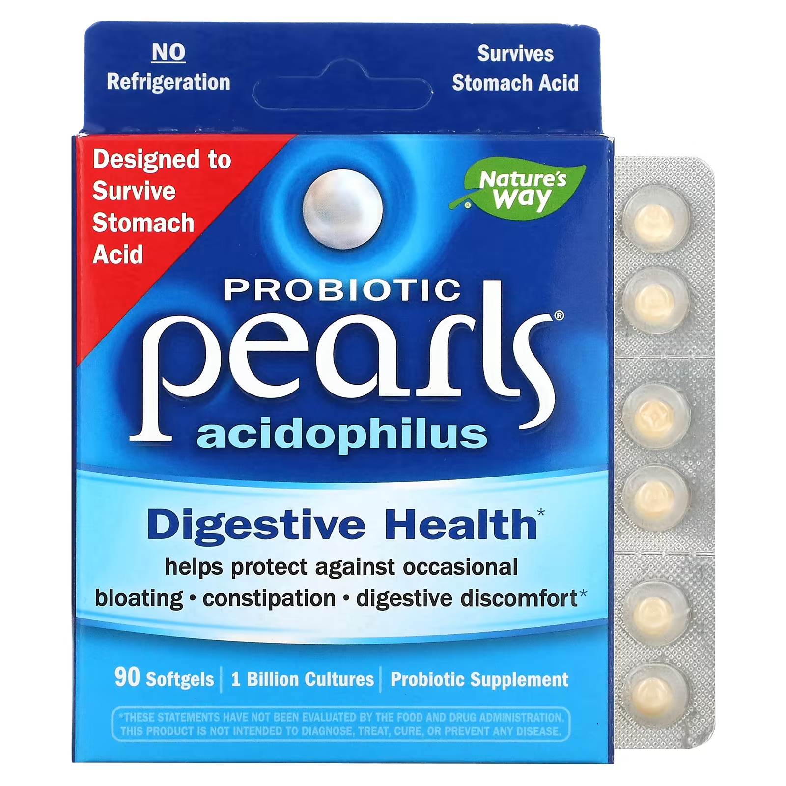 Nature's Way Пробиотические жемчужины Acidophilus, 1 миллиард КОЕ, 90 мягких таблеток nature s way пробиотические жемчужины acidophilus 1 миллиард кое 90 мягких таблеток