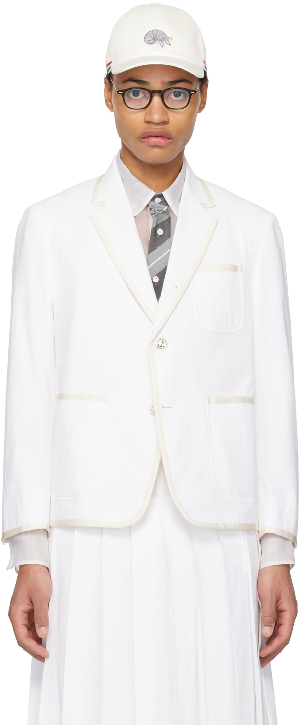 Белый однобортный пиджак Thom Browne мужской хлопковый классический блейзер белый однобортный блейзер для свадьбы выпускного вечера модный повседневный мужской блейзер