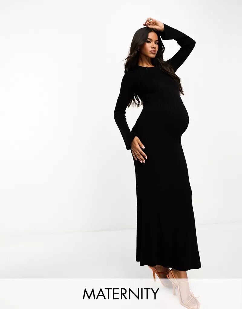 

Черное трикотажное платье миди Threadbare Maternity