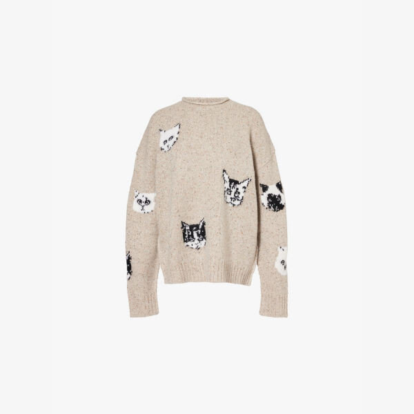 

Вязаный джемпер из смеси шерсти с принтом «Кошка» Acne Studios, бежевый