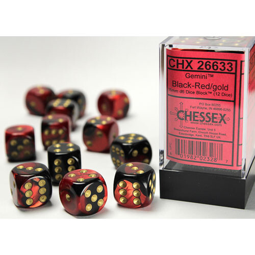 

Аксессуары Chessex Chessex 16mm d6 Set: Gemini - Black-Red w/Gold (12)