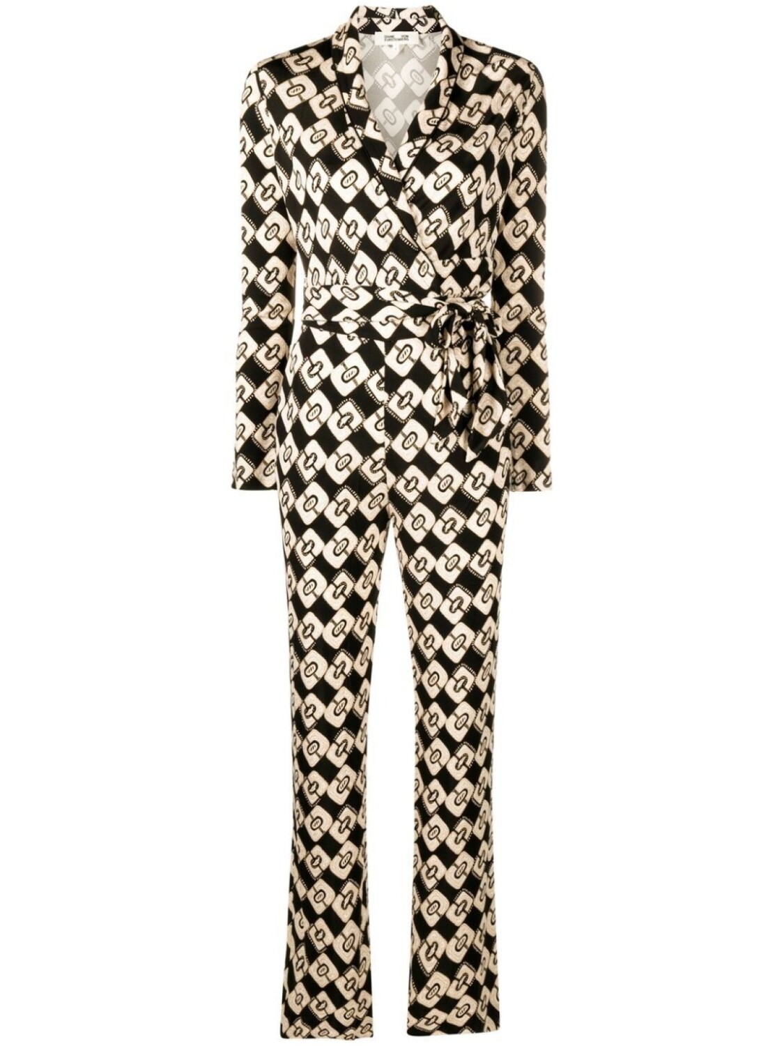 

DVF Diane von Furstenberg комбинезон Halina с запахом и принтом, черный