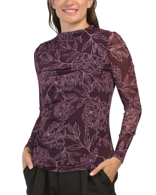 

Топ с длинными рукавами и драпировкой спереди с принтом Calvin Klein, цвет Aubergine/Cream